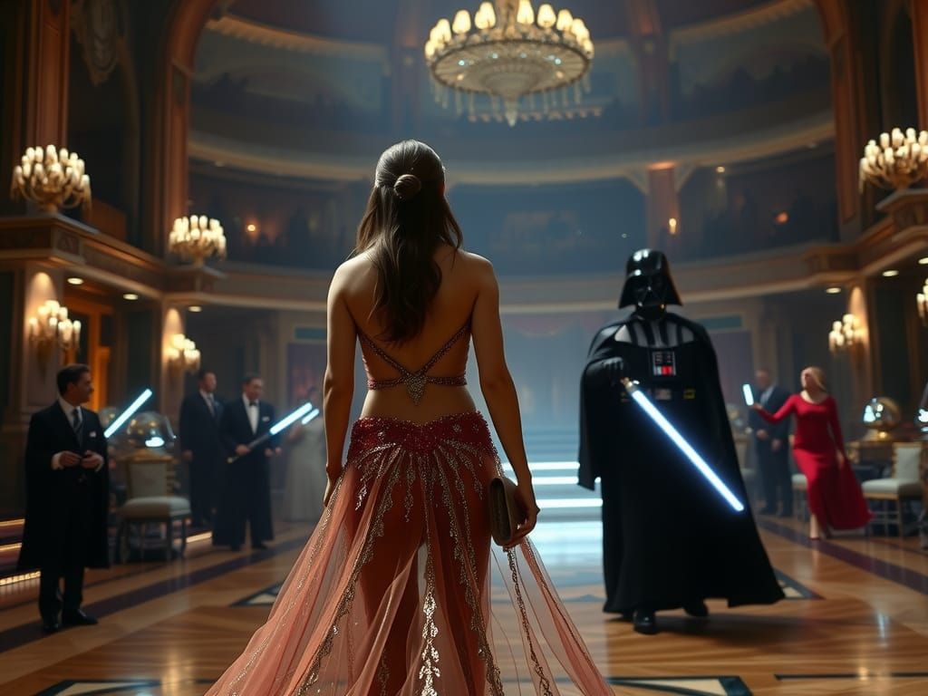 Imperial Ballroom. Princess Leia in a luxurious transparent ...
