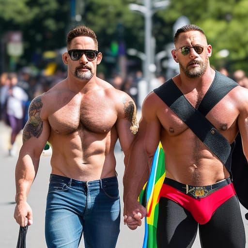Gay Pride Parade Featuring Muscular Men
