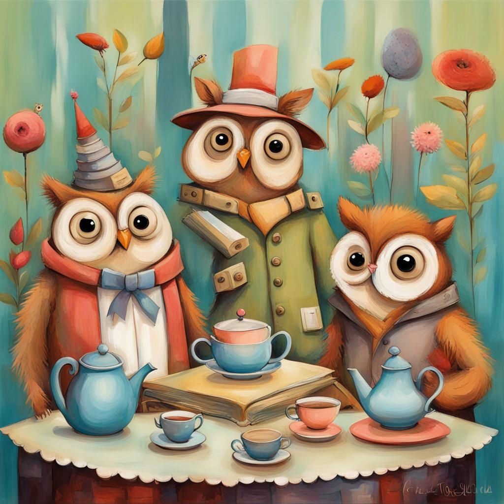 Enchanting Tea Party in Storybook Town: Abstract Art