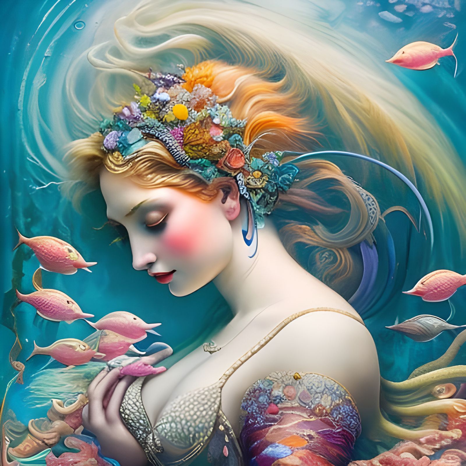 Underwater Mermaid Portrait in Surrealist Style