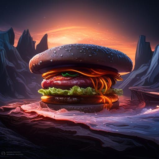 Detailed Burger Matte Painting in Deep Color