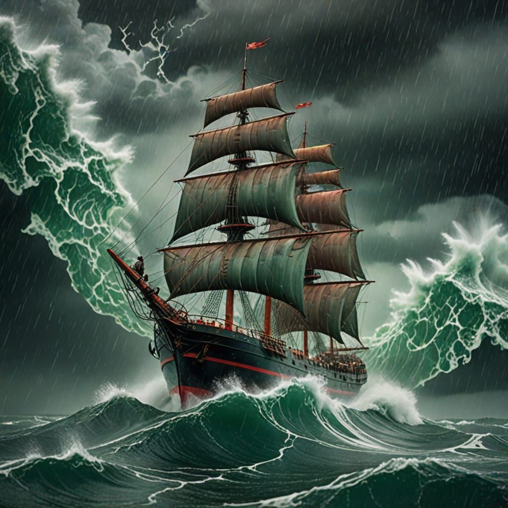 Ship in Storm Inside Glass Bottle Double Exposure