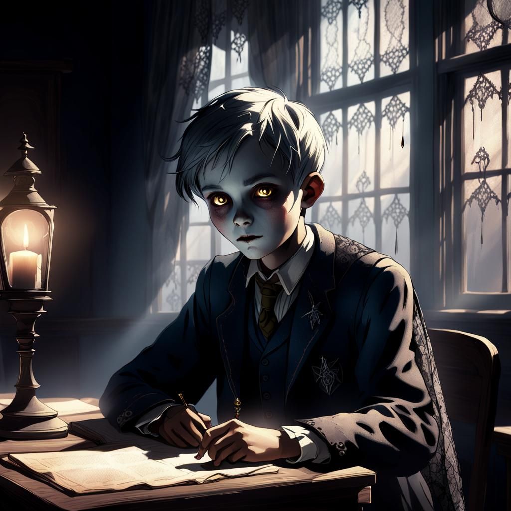 Ghost Boy Peers Through Dusty Classroom Window