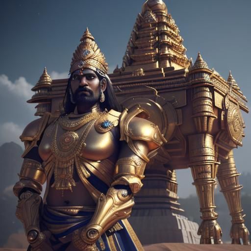 Tamil Warrior King in Gold Armor