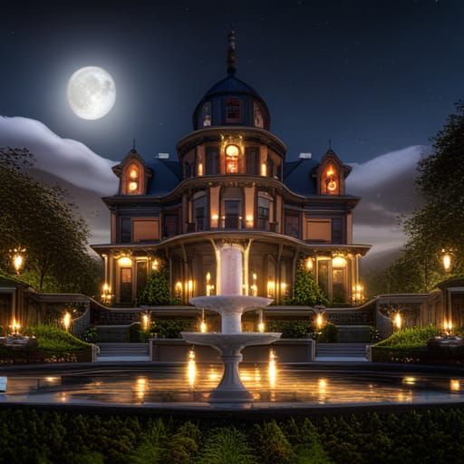 Victorian Rose Garden at Night: Fantasy Concept Art
