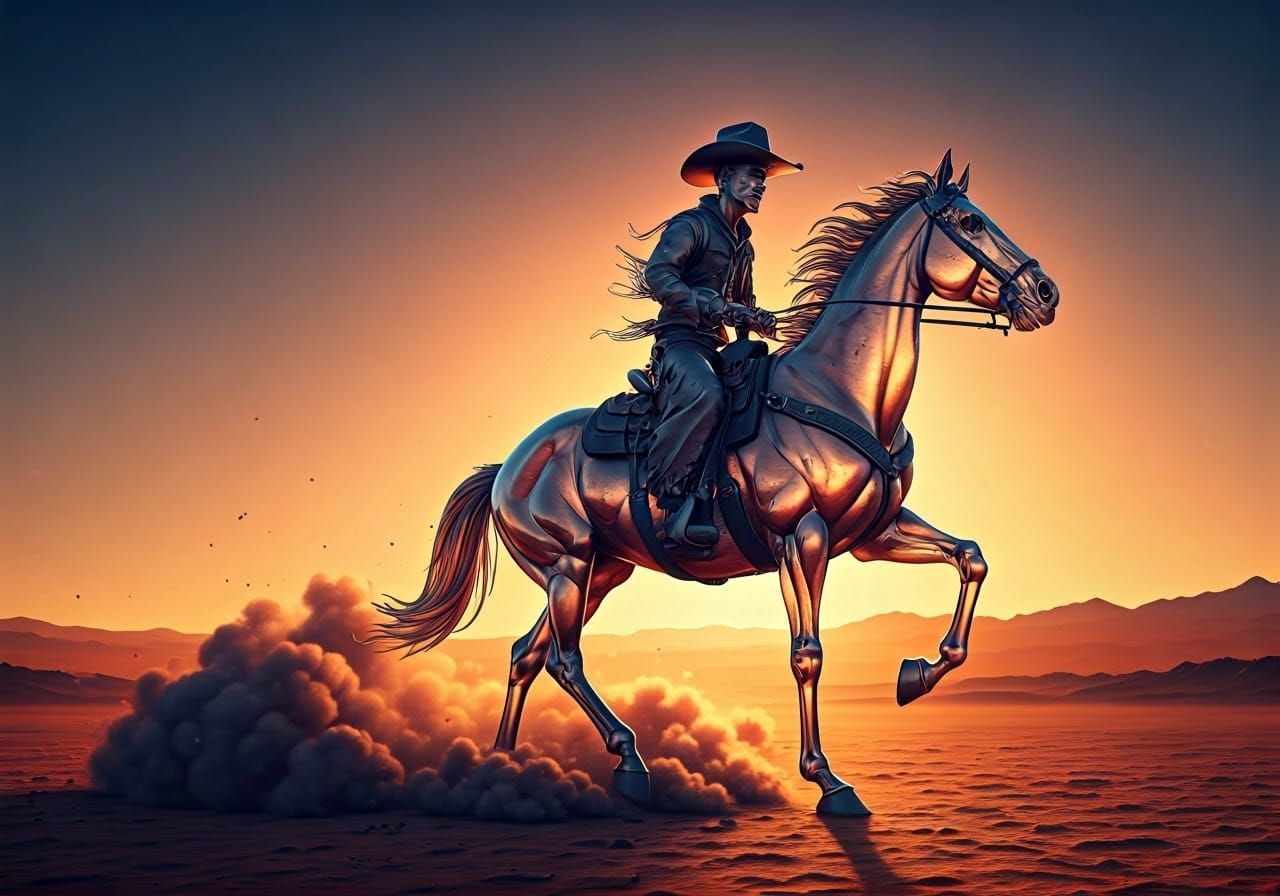 Glass Cowboy Sculpture in a Western Scene
