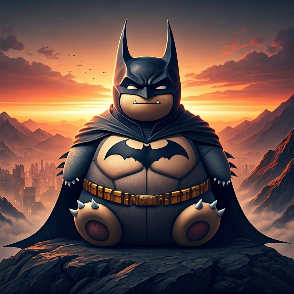 Snorlax as Batman in Gotham Landscape