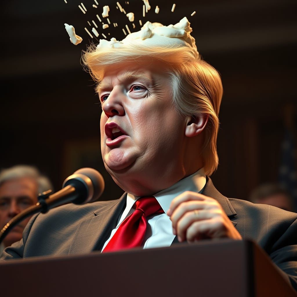Donald Trump Comically Hit by Cream Pie During Speech