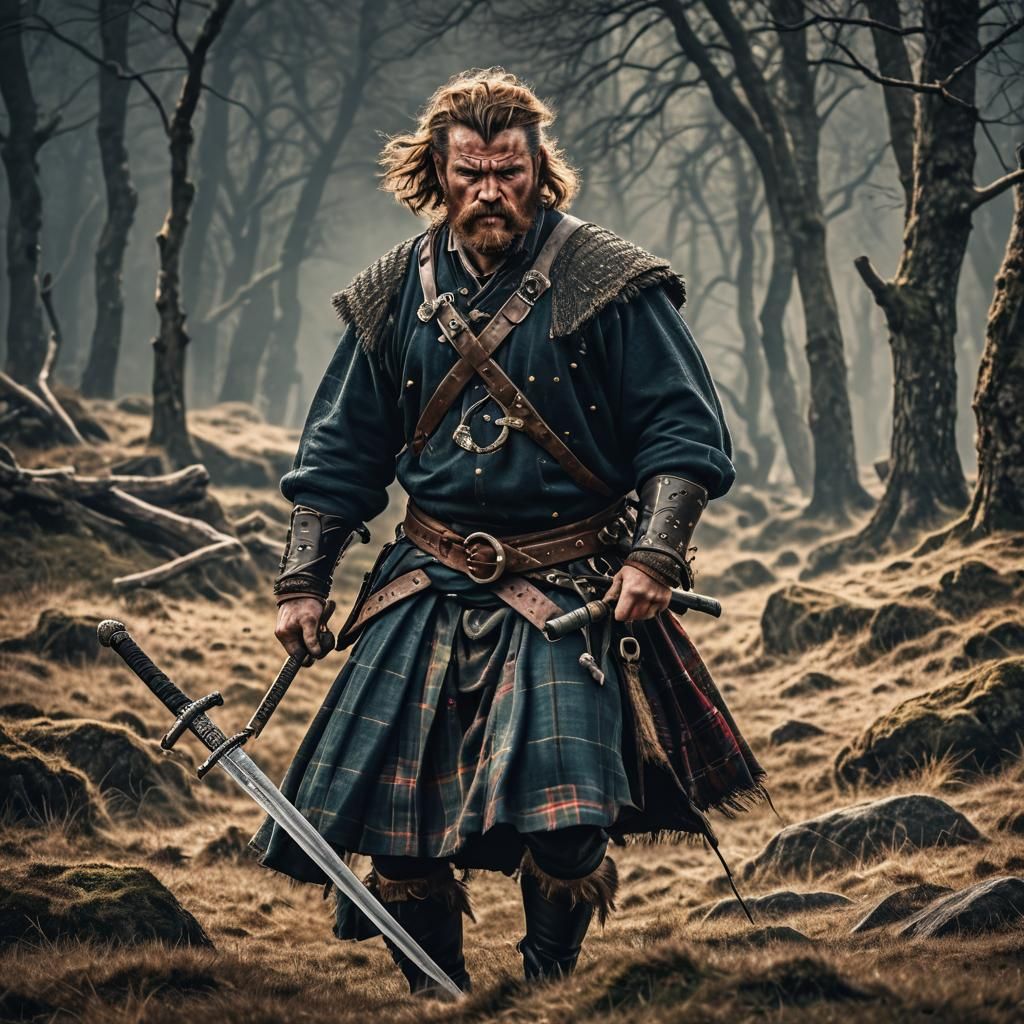 Hyperrealistic Scottish Highlander Ready for Battle