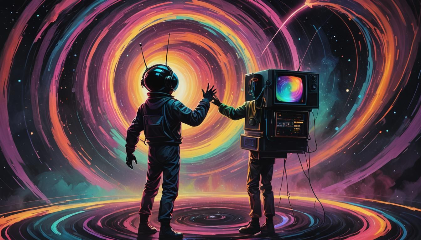 Retro-Futuristic TV Head in a Digital Painting