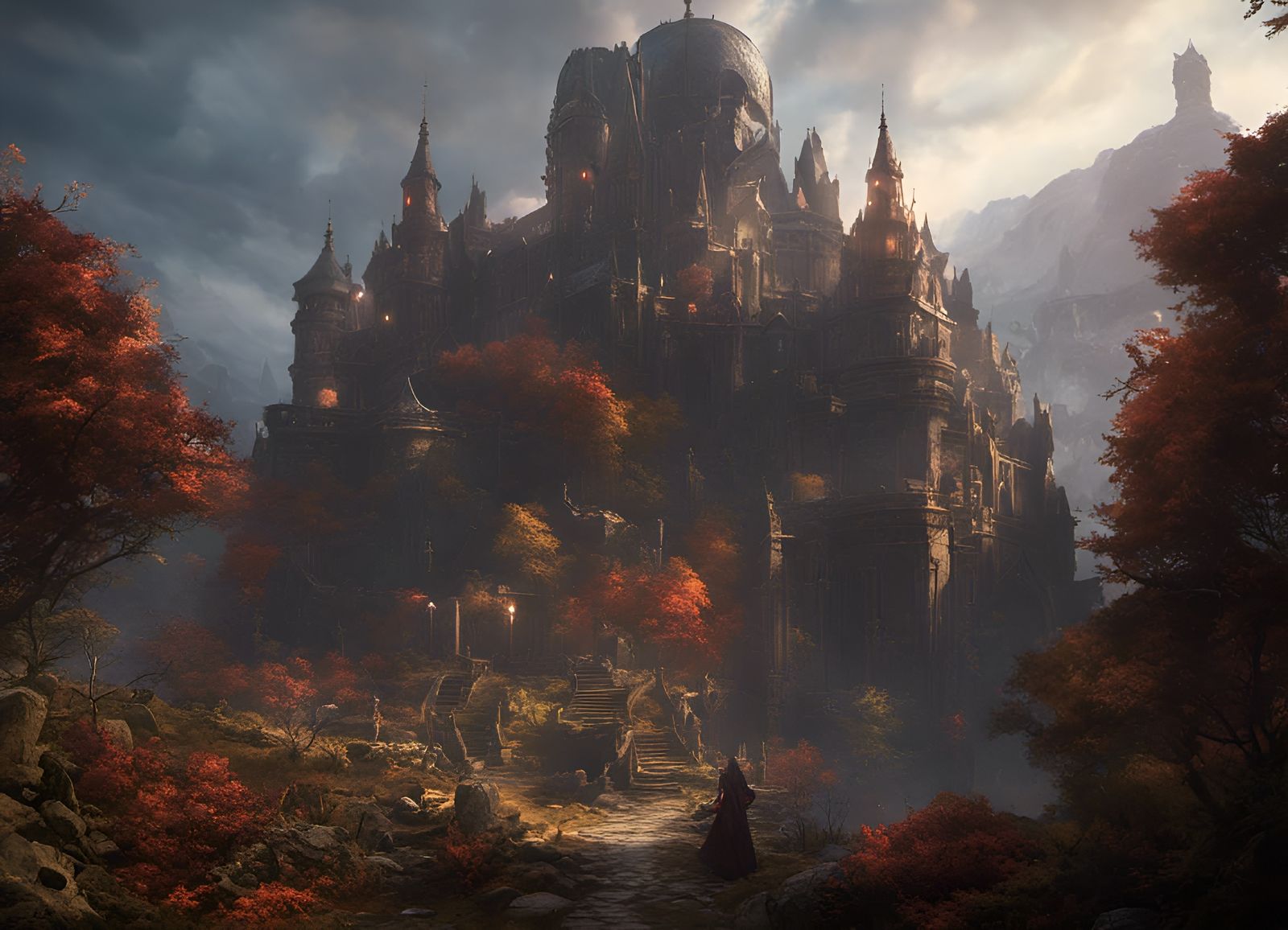 Dark Fantasy Landscape by Rutkowski and Mucha