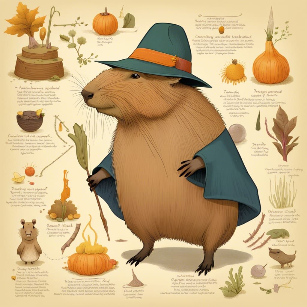 Capybara as Witch's Familiar with Magical Properties