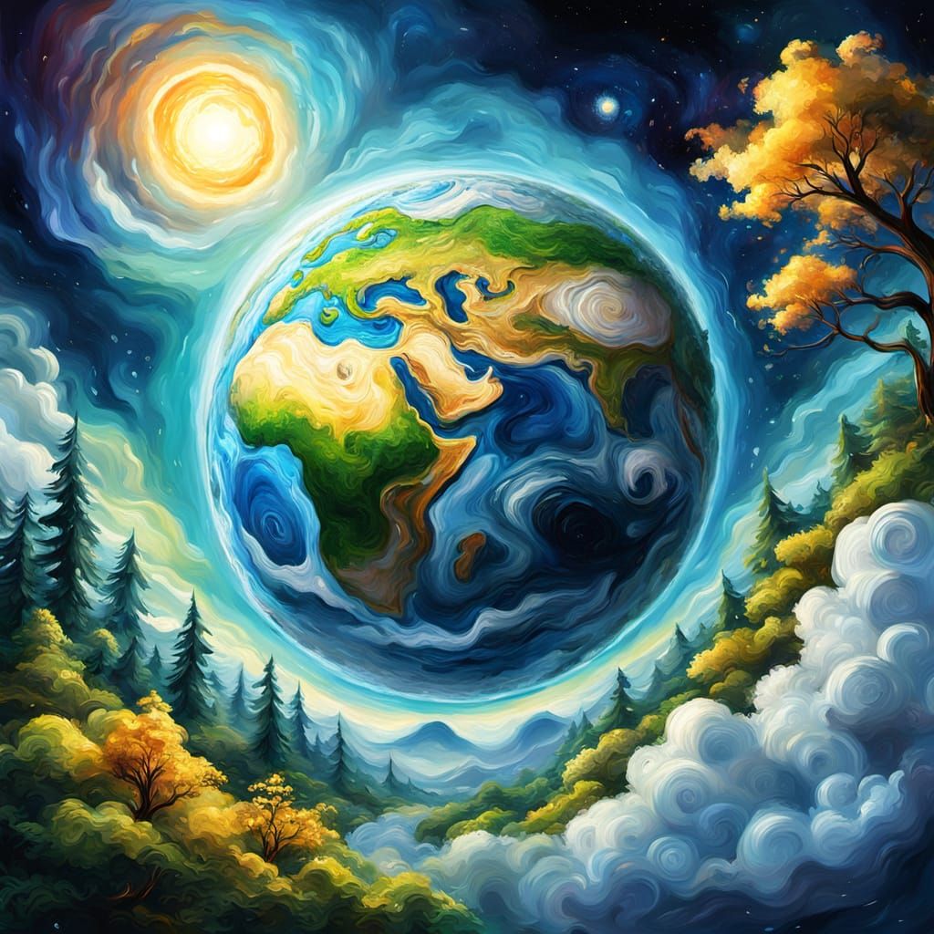 Smiling Planet Earth in Vibrant Oil Painting