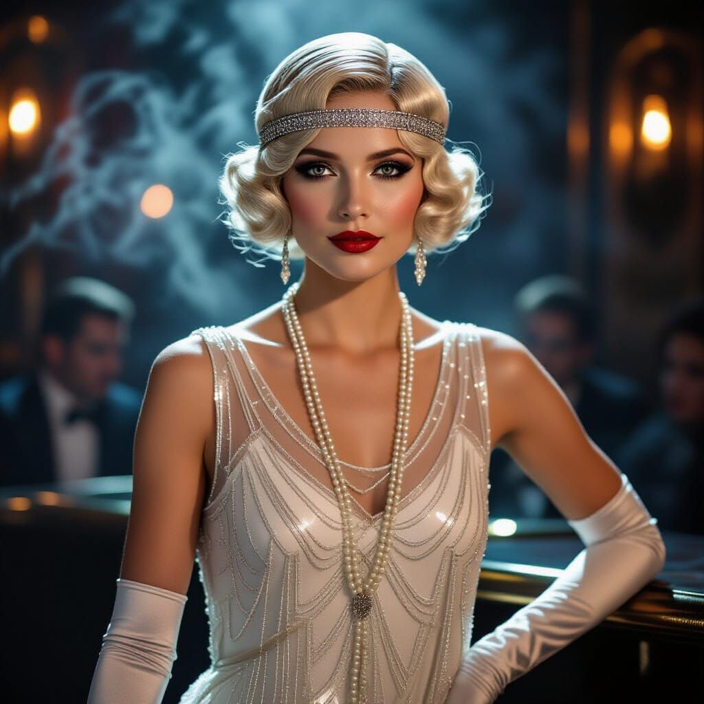 Elegant Flapper in Art Nouveau Jazz Club