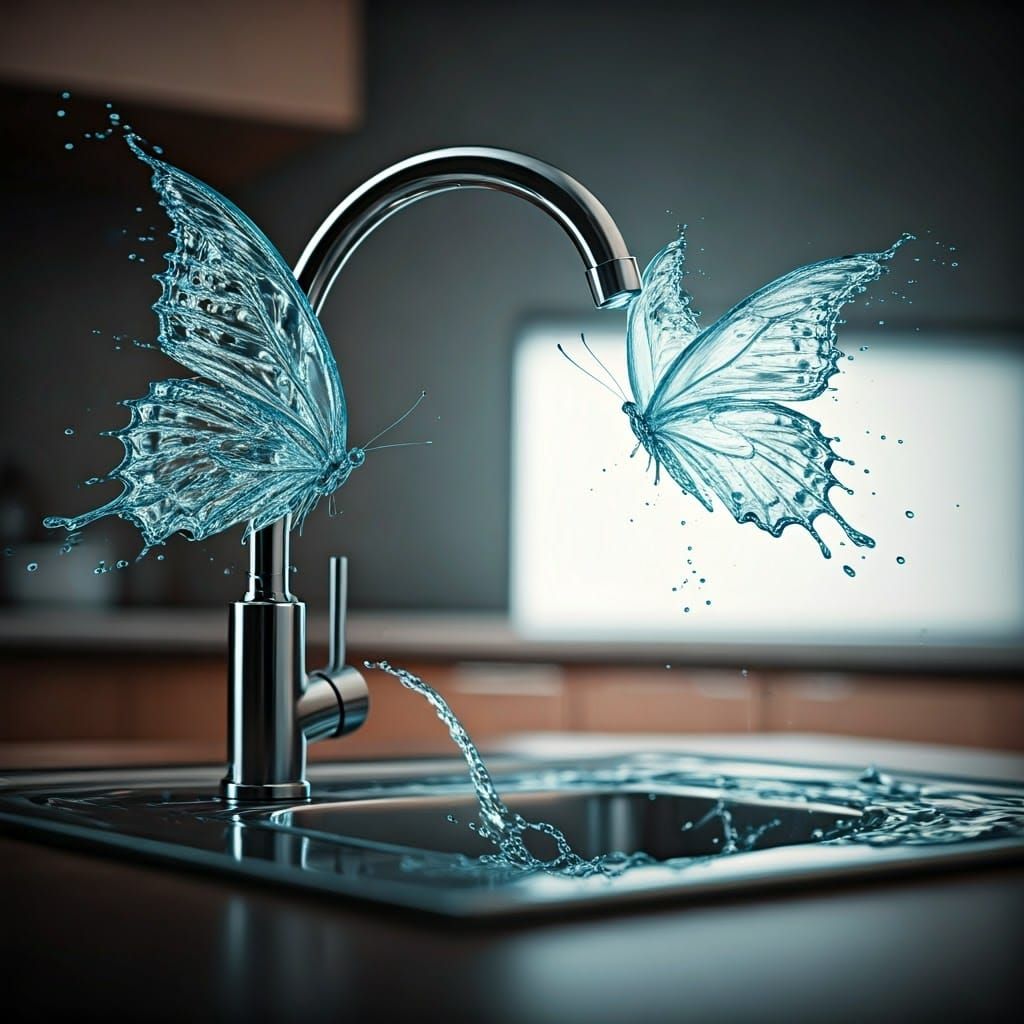 Crystal Butterflies Emerge from Faucet in Dazzling Display