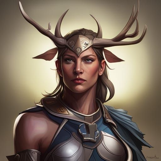 Anthropomorphic White-Tailed Deer Warrior Portrait