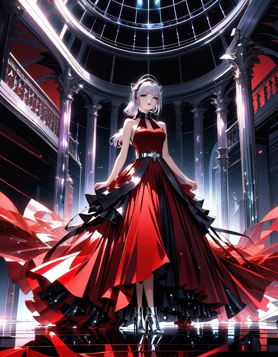 Gothic Shattered Glass Dress in Anime Style