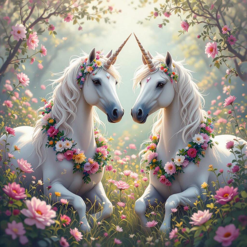 Floral Unicorns in Whimsical Style