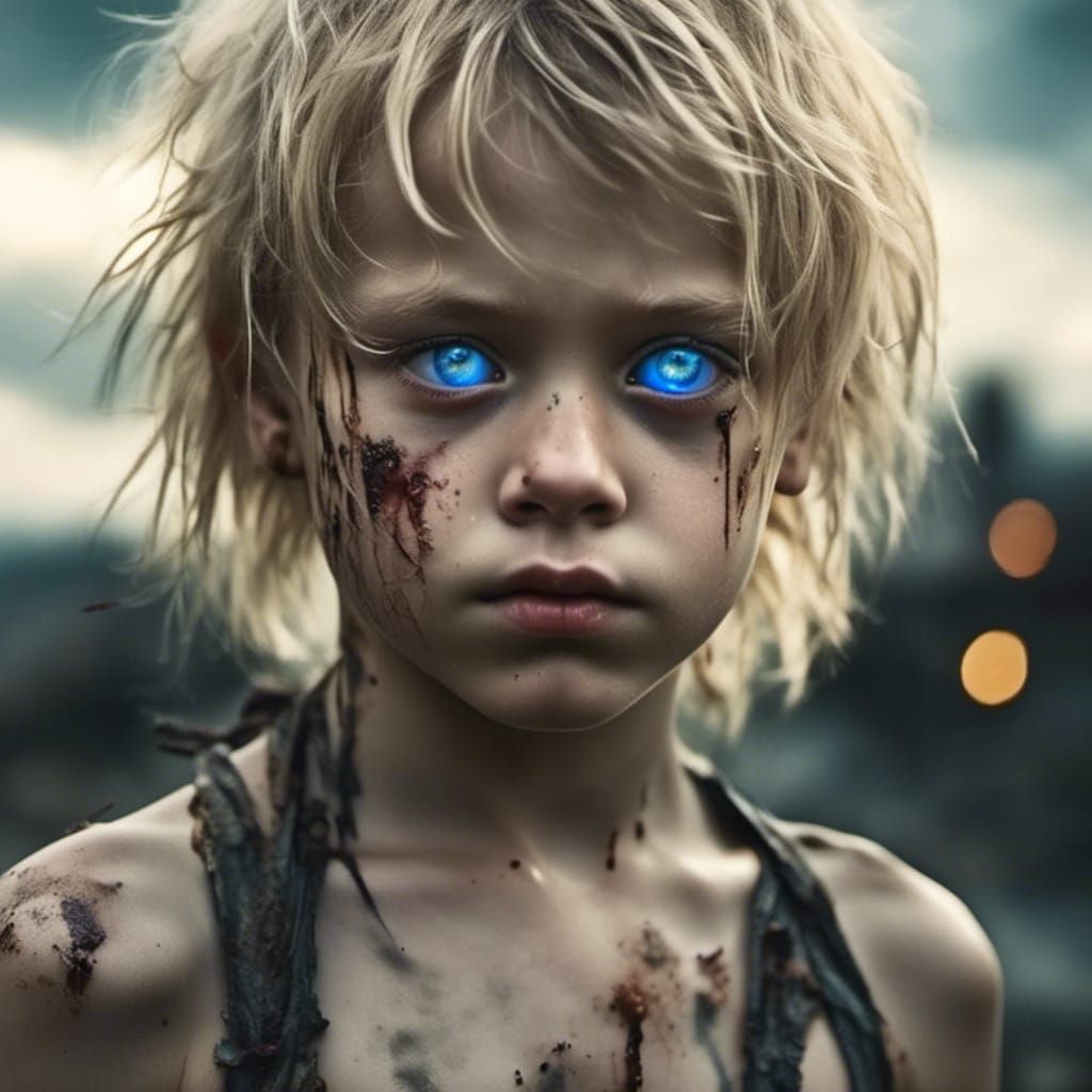 Angelic Boy with Glowing Eyes: Dark Fantasy Realism