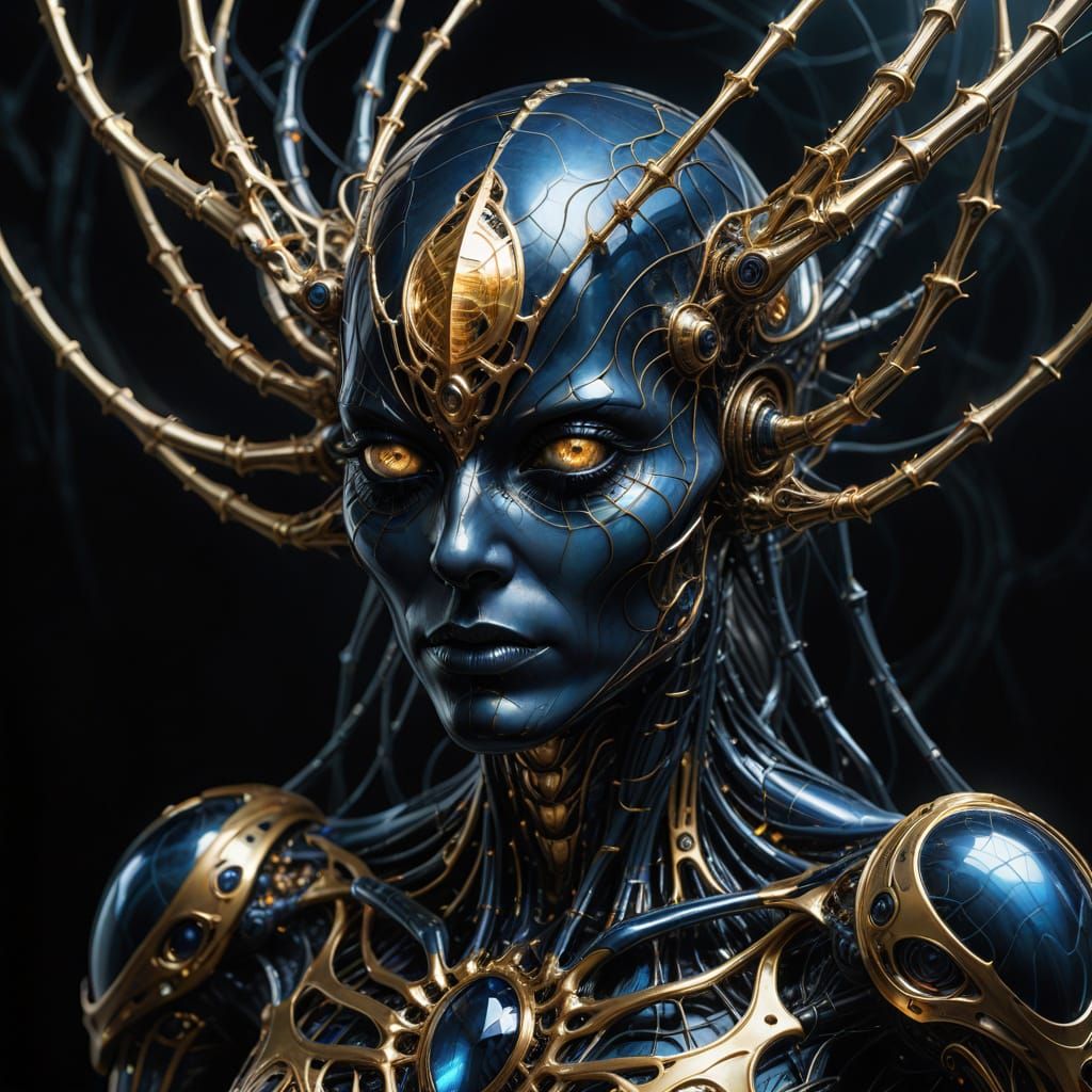 Surreal Portrait of Iridescent Spider in Futuristic Style