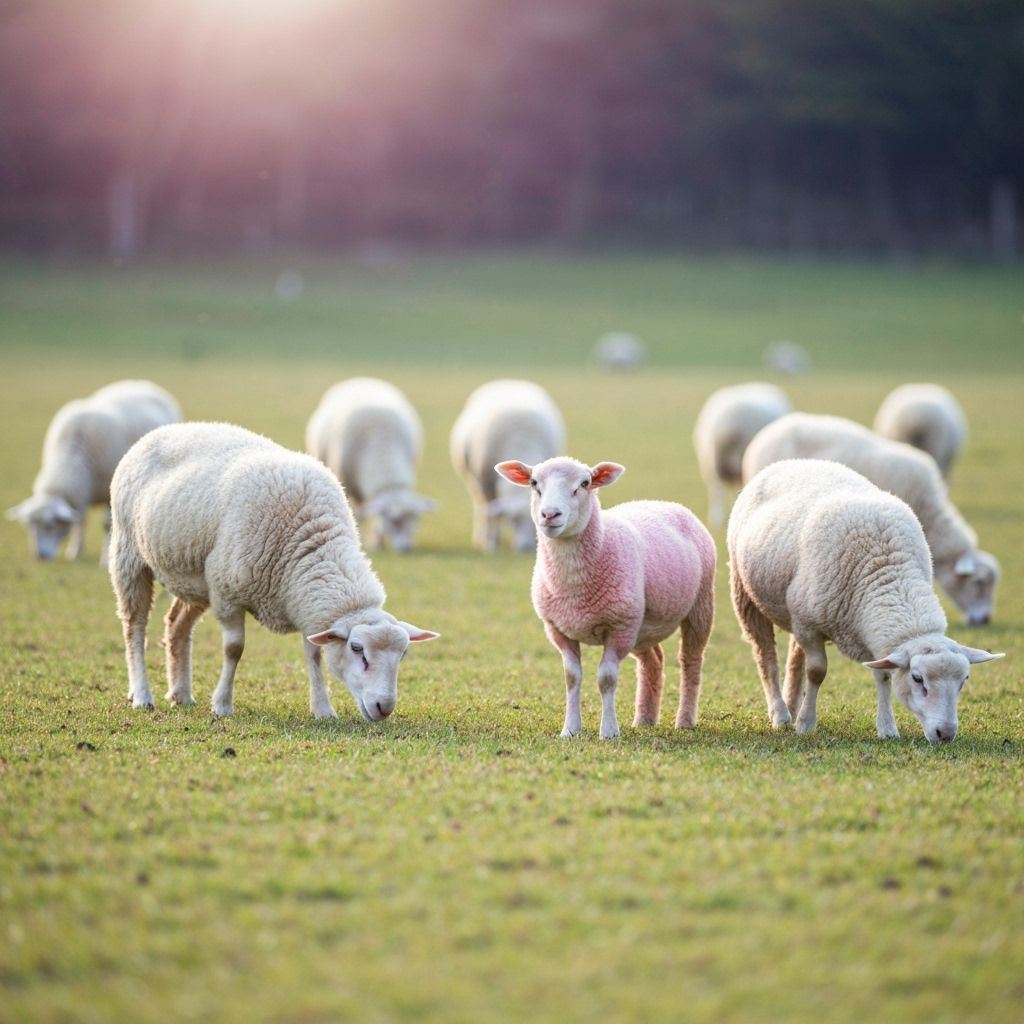 Pastel Sheep Meadow: A Study in Uniqueness