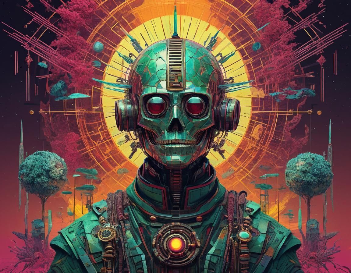 Immortal Geometric Art in Vaporwave Style