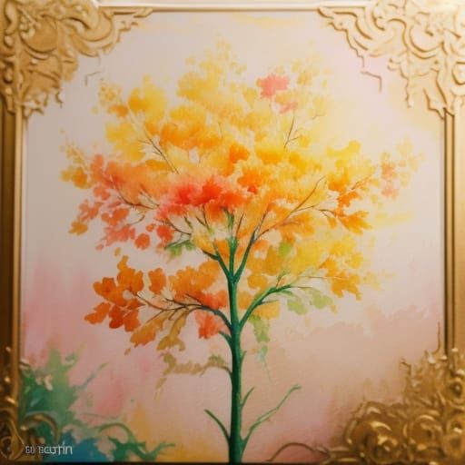 Maximalist Masterpiece of a Geblümt Motif in Gouache and Wat...