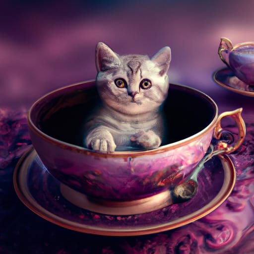 Kitten in Teacup: Digital Matte Painting