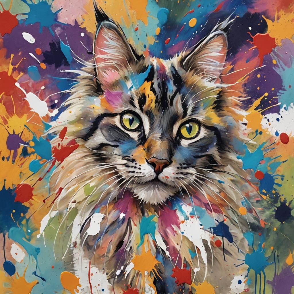 Colorful Feline Art: Cat Creates a Masterpiece