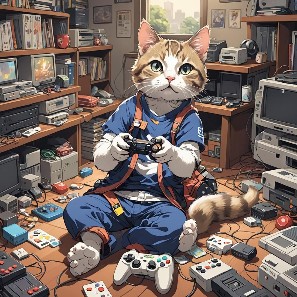 cat playing video games
