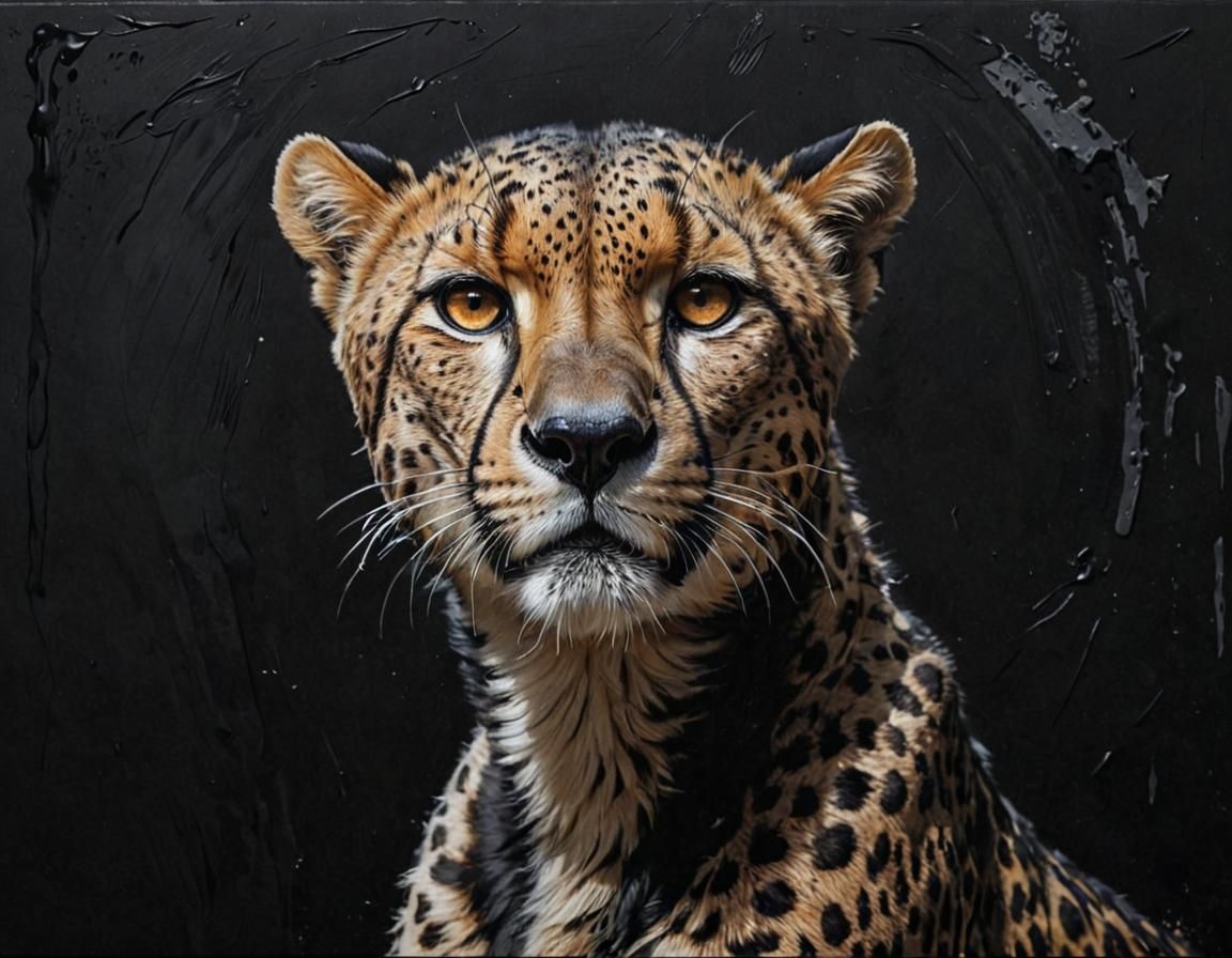 Black Cheetah Painting with Silver Highlights in Grunge Styl...