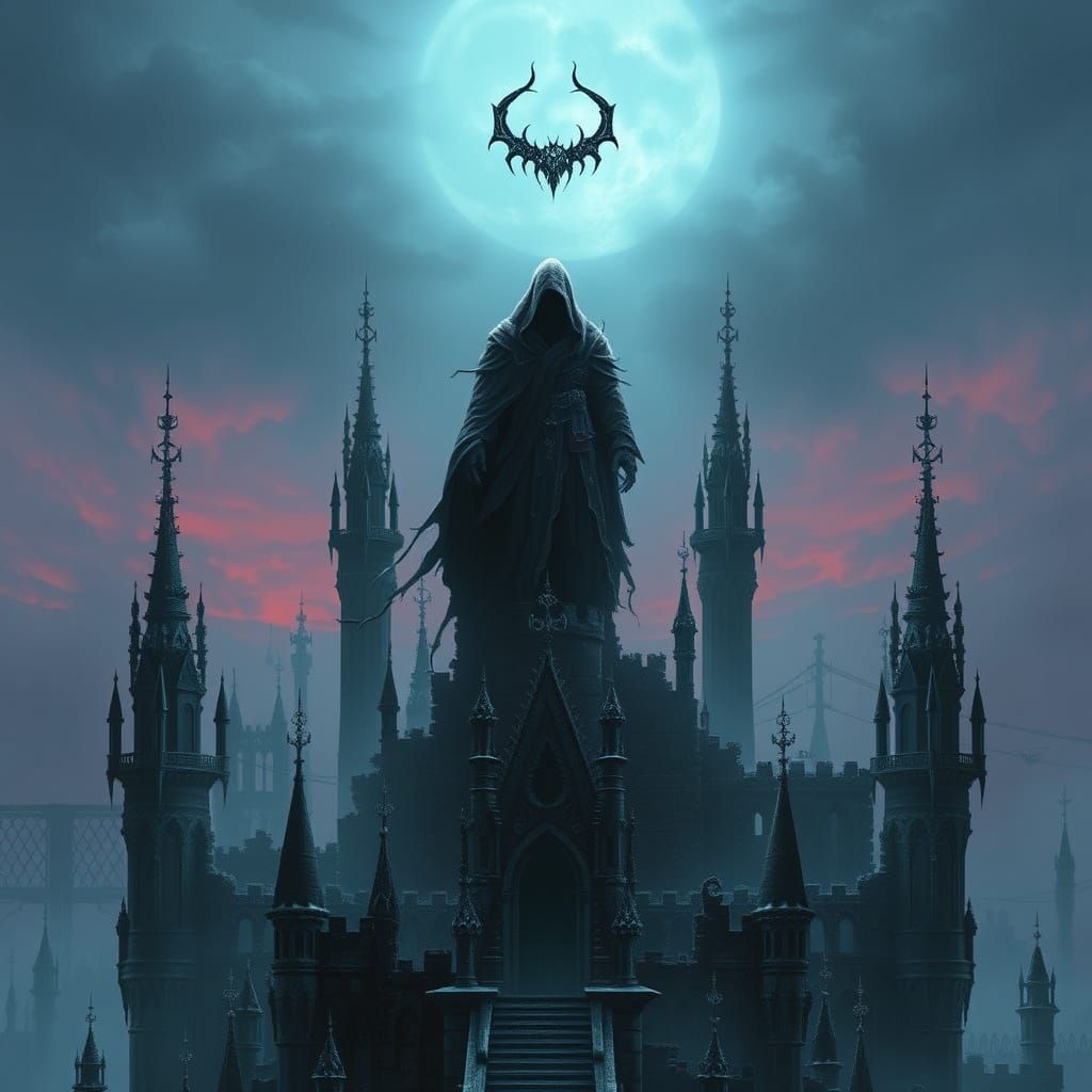 Immortal Emperor Overlooking Gothic Fortress in Twilight