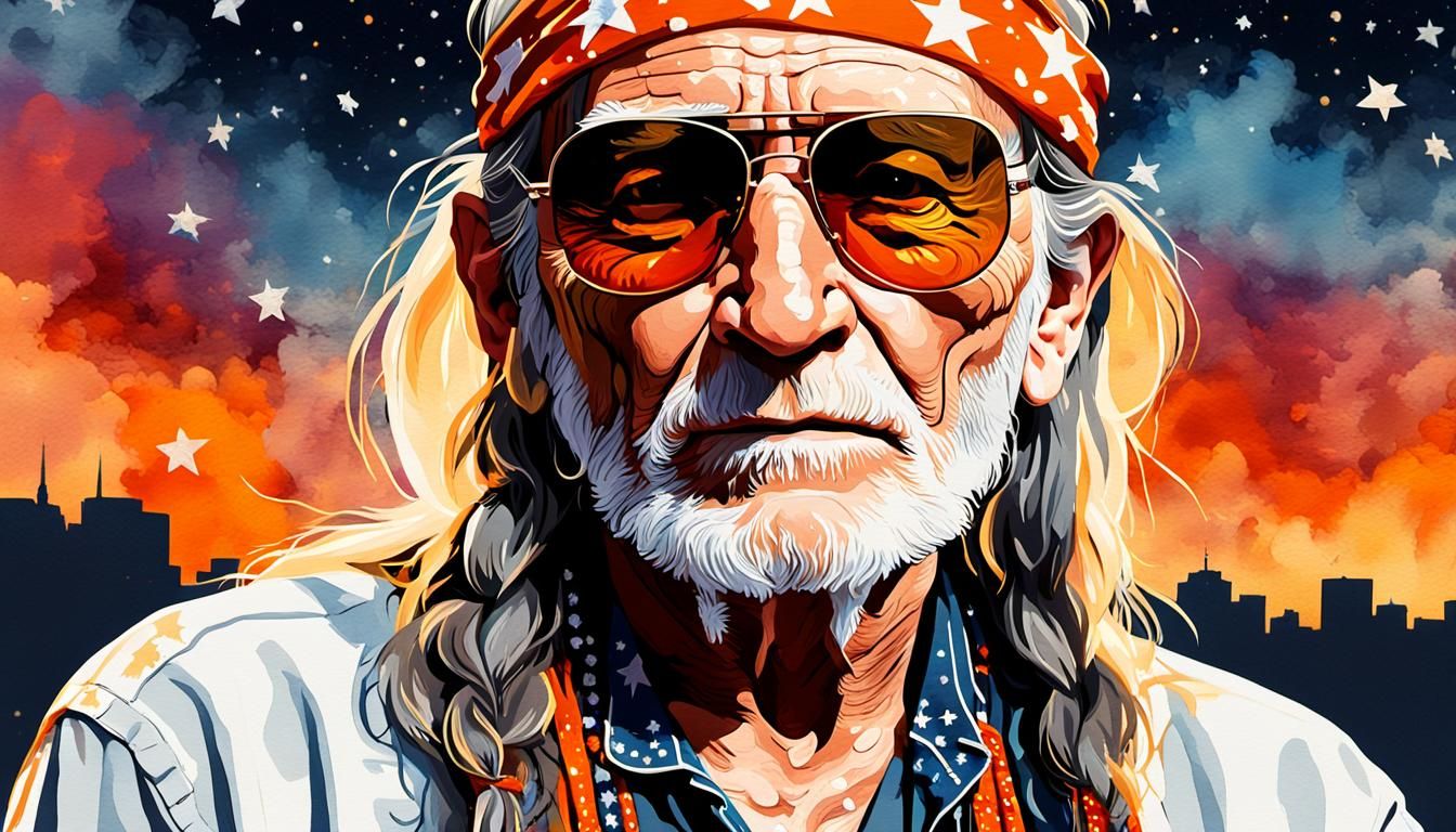 Willie Nelson Nashville Portrait in Pop Art Style