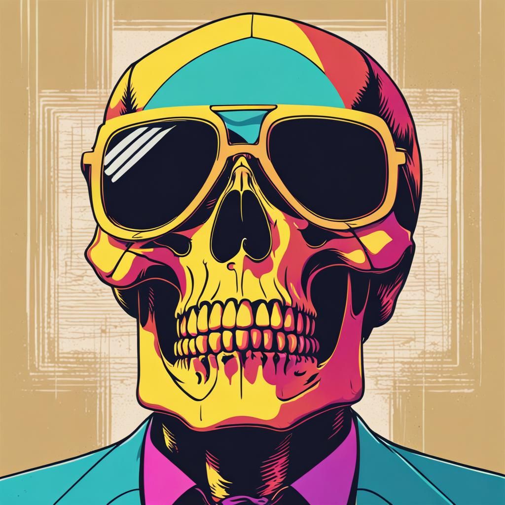 Skull with Sunglasses in Vintage Cartoon Style