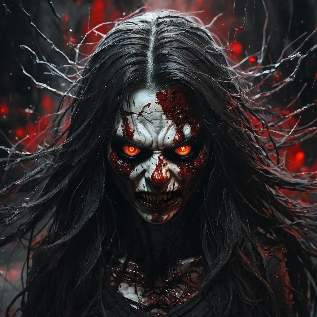 Sinister Vampiress Portrait with Glowing Eyes