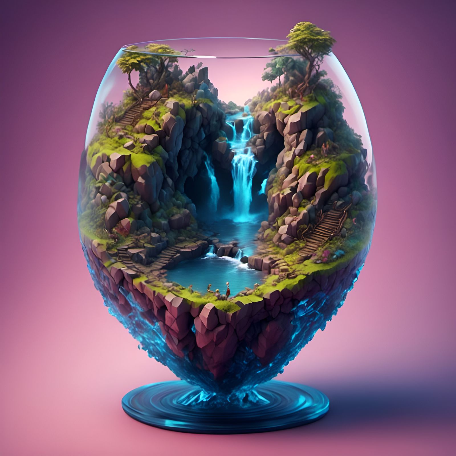 Isometric Jungle Waterfall in Glass Apple