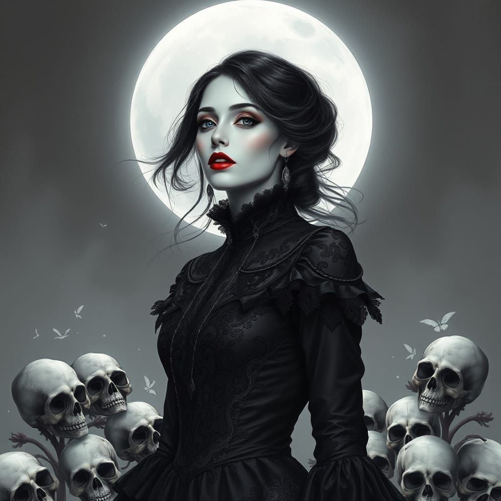 Mysterious Victorian Goddess Under the Full Moon