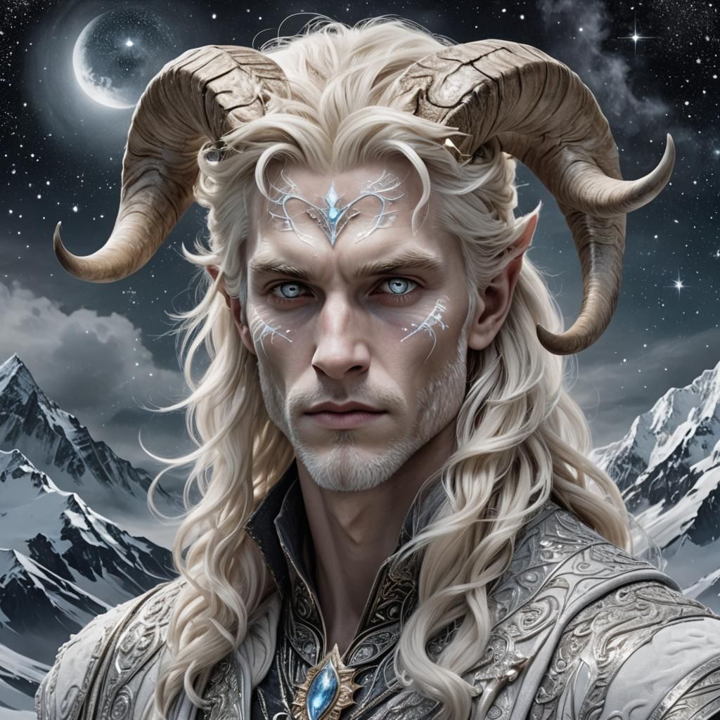 Nordic Capricorn with Horns Under Starry Sky