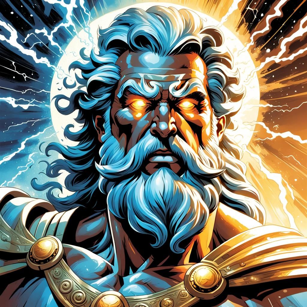 Zeus Comic Book Art: Strength and Radiance