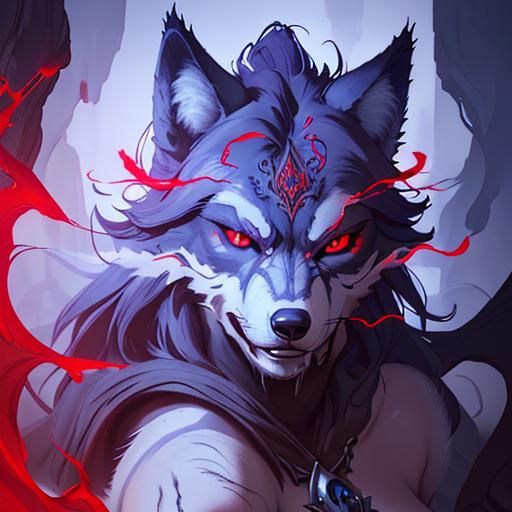 Wolf with Red Energy: Detailed Fantasy Concept Art