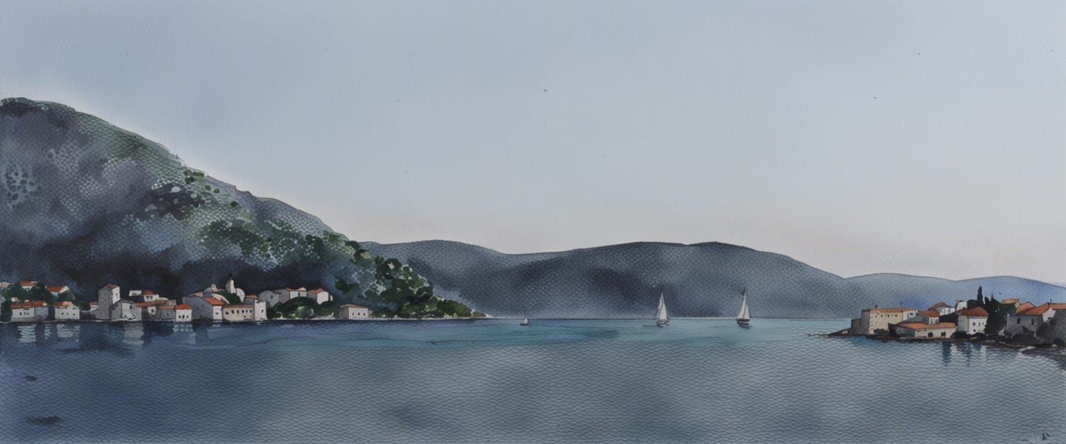 Croatian Coast Adriatic Watercolor Impression