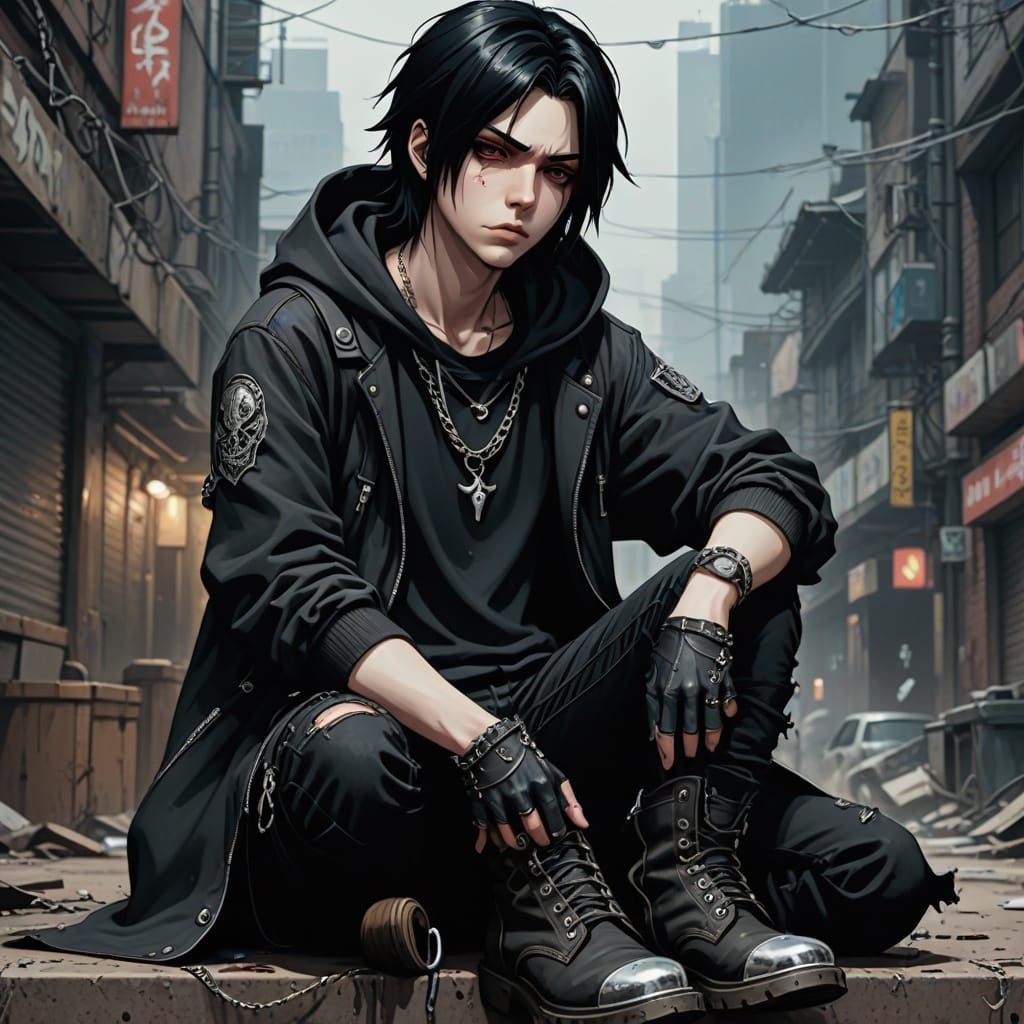 Emo Boy Portrait in Anime Style