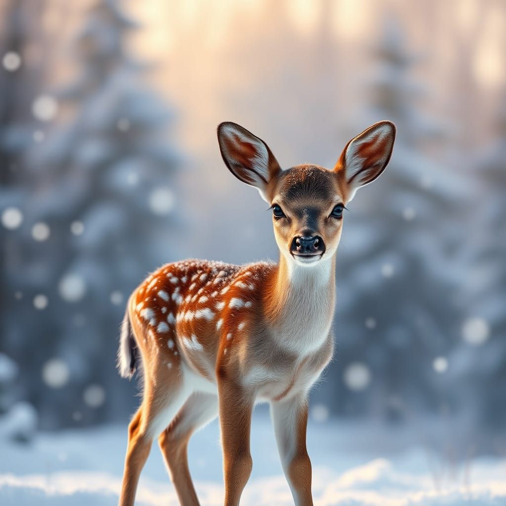 Realistic Fawn Amidst Winter Wonderland