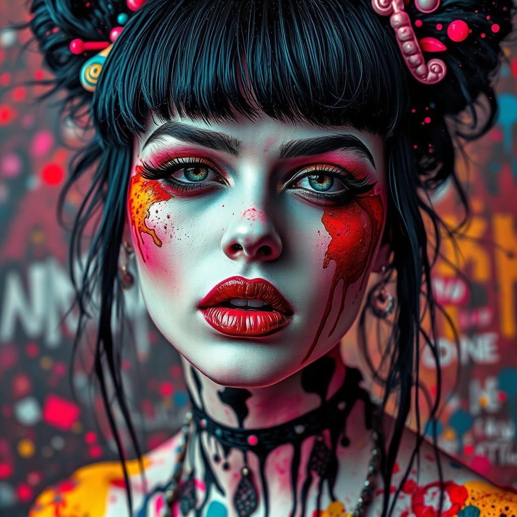 Emo Goth Goddess Portrait in Street Art Style