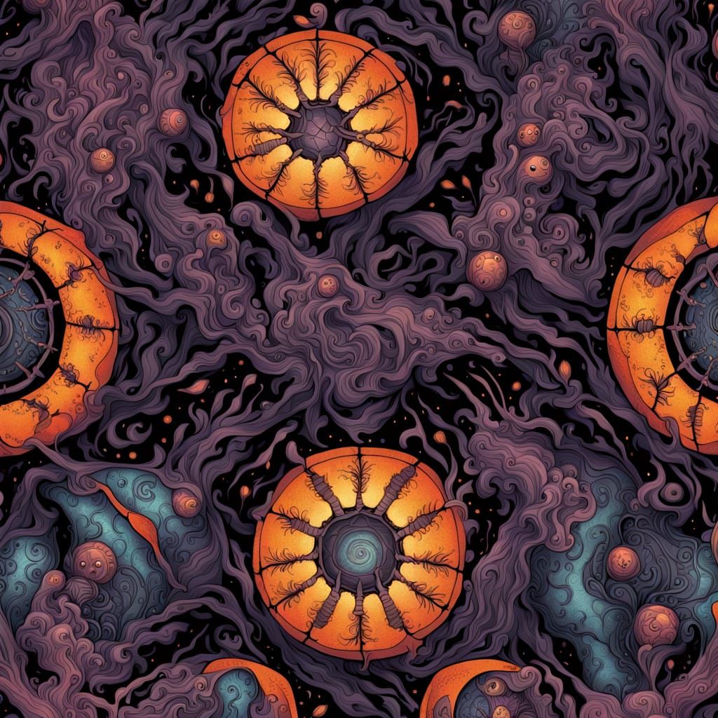 Gothic Bonsai Pot with Swirling Geometric Pattern and Glitch...