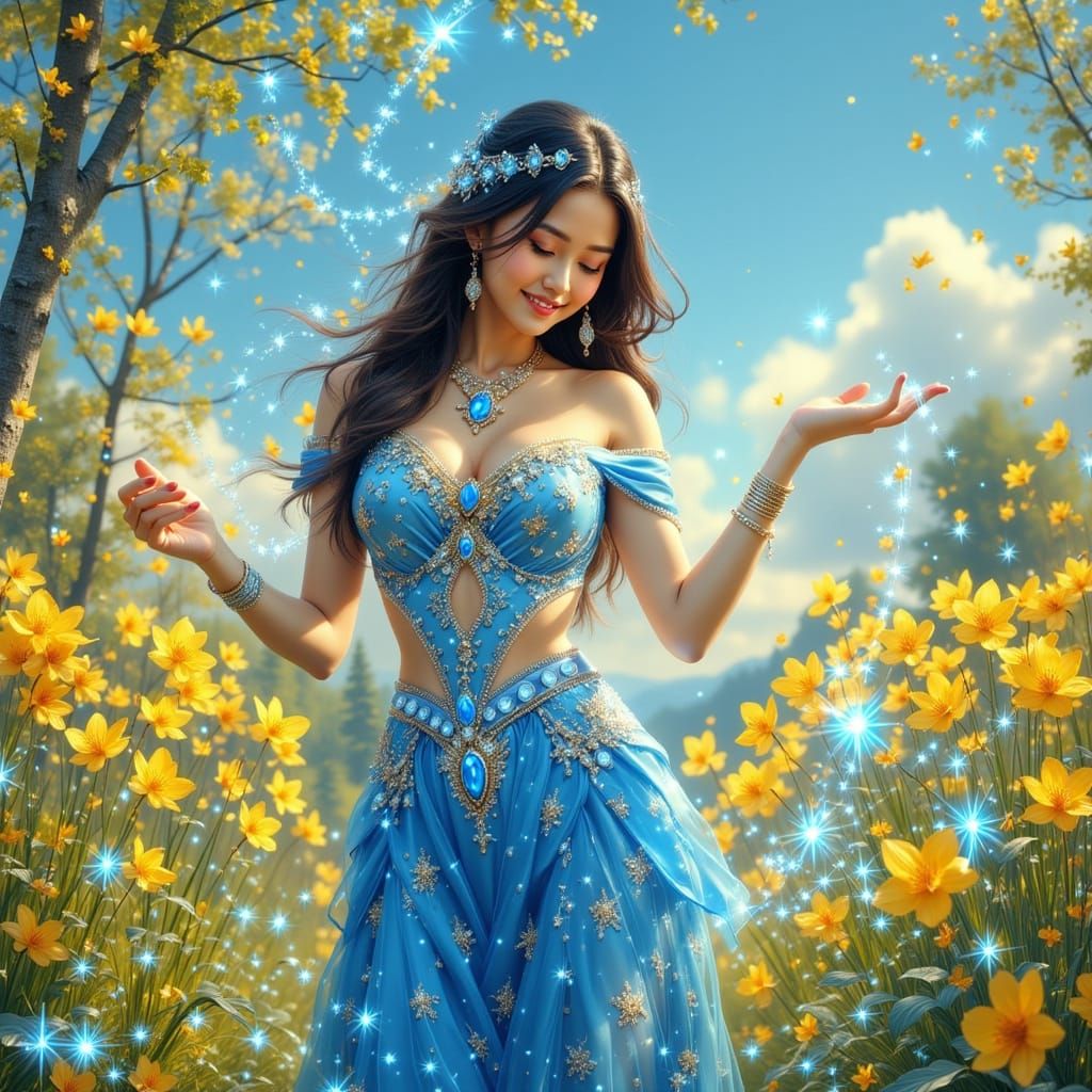 Enchantress in Sunny Meadow, Art Nouveau Style