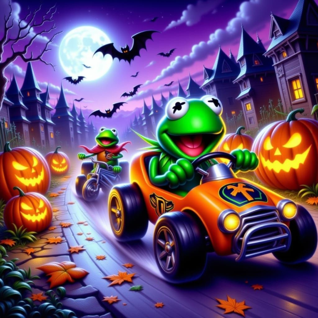 Kermit and Friends Race Hotwheels on Halloween Night