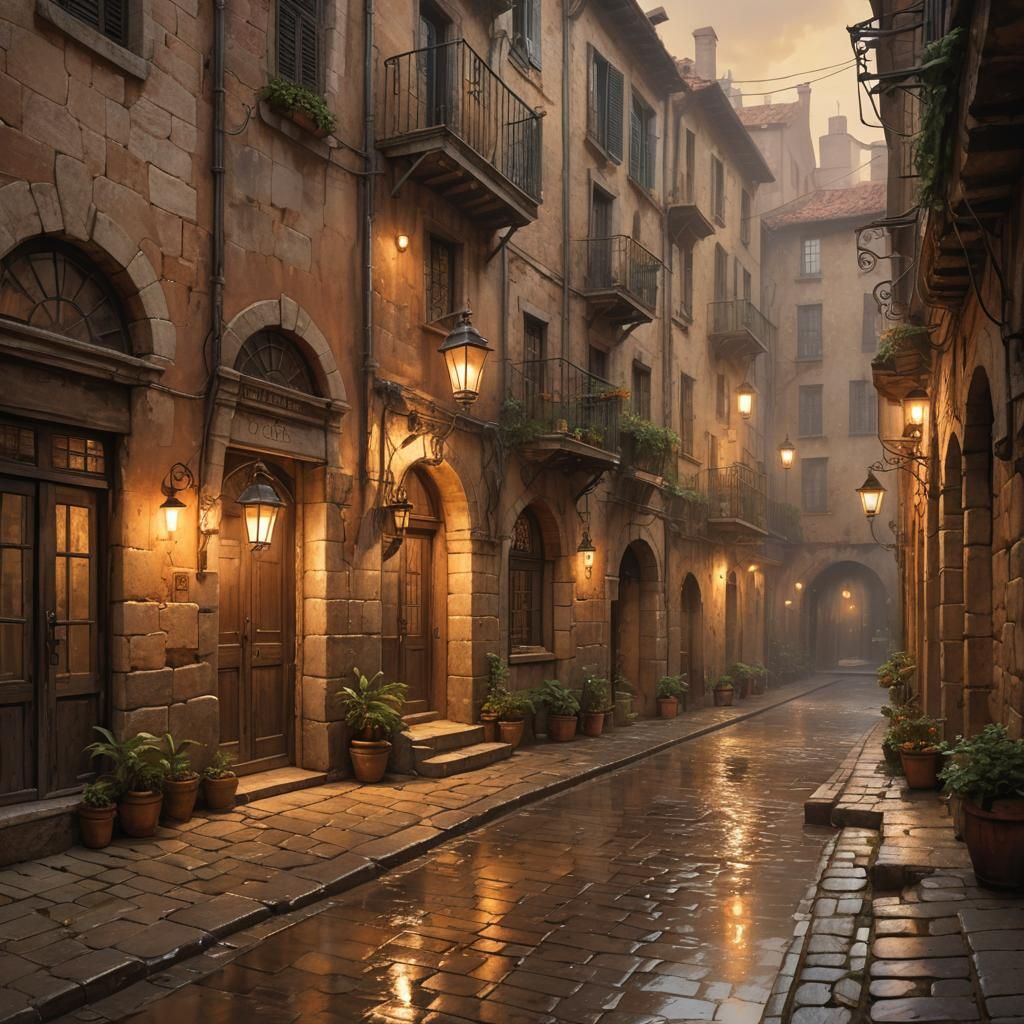 Rainy Evening in Mediterranean Concept Art