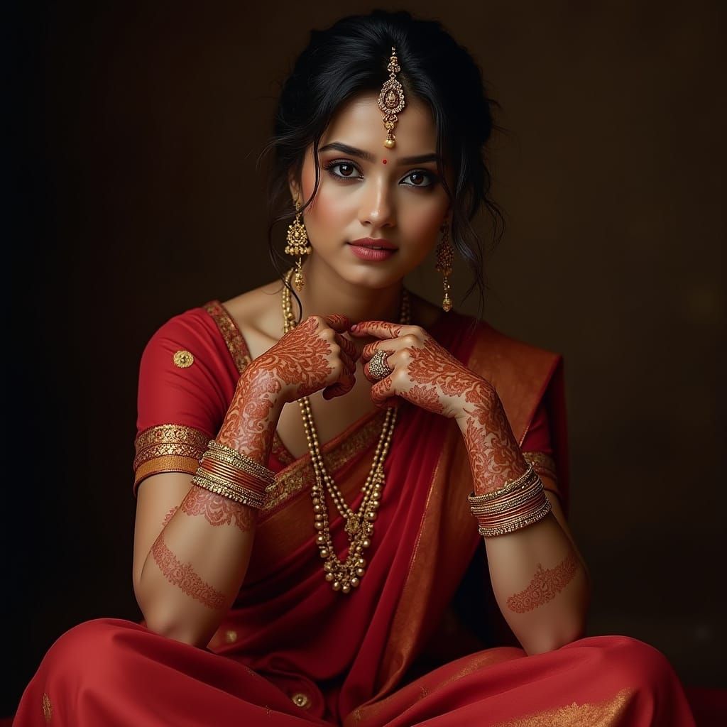 Indian Beauty in Crimson Splendor