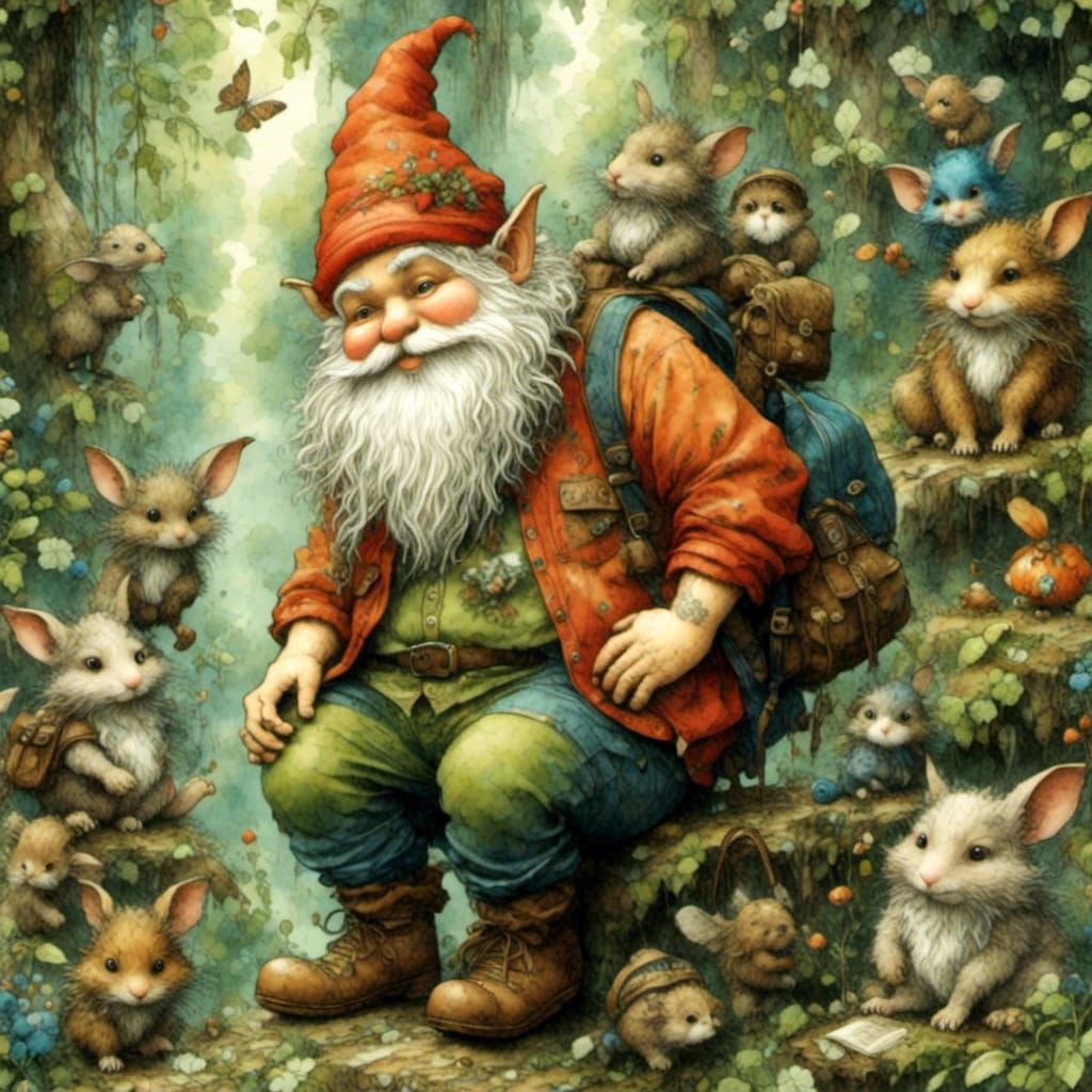 Chubby Gnome Traveler in Enchanted Forest, 3D Portrait
